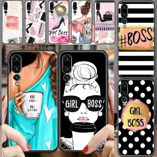 Girl Boss Fashion office luxury Phone case For Huawei P Mate P10 P20 P30 P40 10 20 Smart Z Pro Lite 2019 black painting shell
