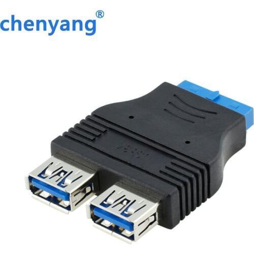 Black Mini 2-Port USB 3.0 A SuperSpeed Female to 20 PIN Adapter