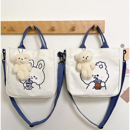 Canvas shoulder bag womens diagonal bag bear cute handbag