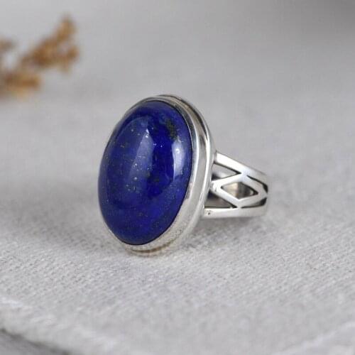 FNJ 925 Silver Ring for Women Jewelry 100% Original Pure S925 Sterling Silver Rings Natural Lapis Lazuli