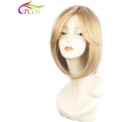 Short Straight Hair Bob Wig With Bangs Synthetic Wigs For african american Women Heat Resistant Blonde Wig