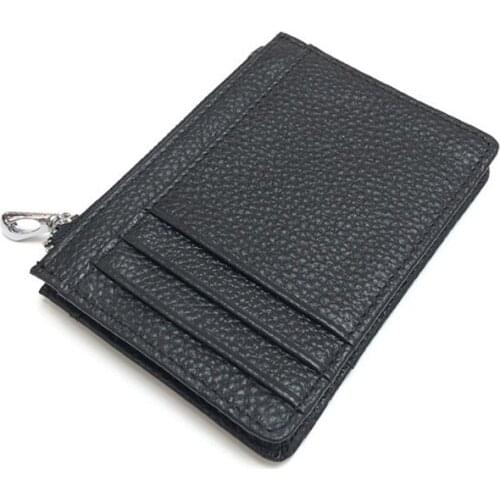 Short Wallet With Zipper Genuine Leather Double-Side Card Holder Thick Pocket Coin Purse Unisex Business Card Holder Coin Wallet