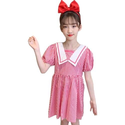 Girl Summer Dresses Plaid Pattern Dress Girls Patchwork Dress Kids Casual Style Costume For Girls