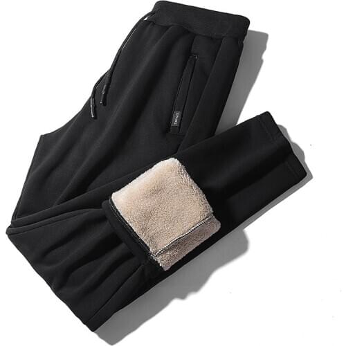 Mens Super Winter Warm Pants Outside Fleece Joggers Thicken Sweatpants Heavyweight Zipper Trousers Streetwear Men 7xl