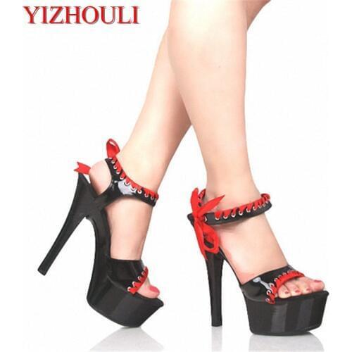 Summer new lovely princess platforms Ankle Strap Sandals 15cm thin high heels sexy pumps woman wedding Dance Shoes