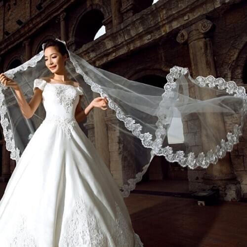 New White Ivory Cathedral Length Lace Edge Bride Wedding Bridal Veil Long Trails Drop Ship