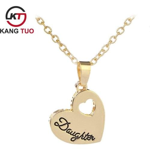 Wholesale 12pcs/lot Fashion Daughter Letter Loving Heart Hollow Out Alloy Pendant Necklace 2 Colors Options