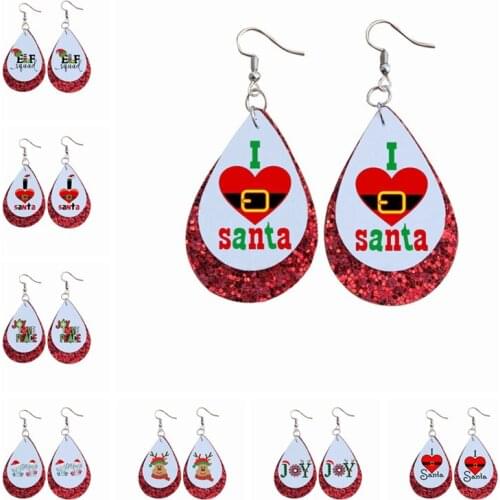 Wholesale 2021 New Christmas Earrings I Love Santa Print Stock Bulk Order
