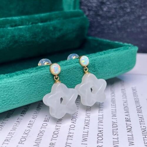 SHILOVEM 18k yellow gold Natural white Jasper drop earrings fine Jewelry wedding women wholesale gift myme13.513.5668hby