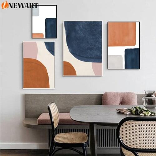 Modern Abstract Orange Geometric Wall Art Canvas Painting Picture Multicolored Posters and Print Gallery Living Room Home Decor