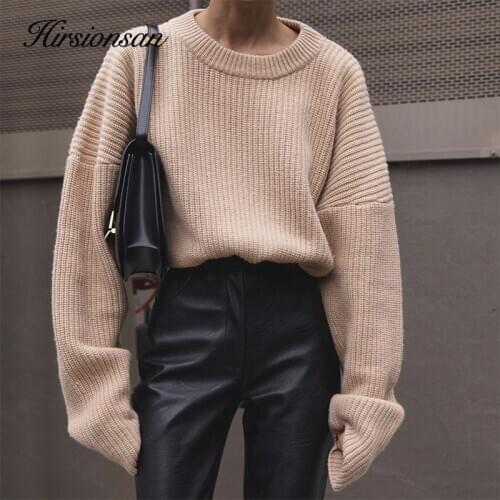 Hirsionsan Casual Sweater Women 2020 New Korean Elegant Knitted Pullovers loose Soft Warm Female Pullovers Fashion Solid Tops