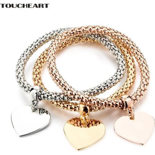 TOUCHEART 3 PCS/Set Ethnic Gold Heart Charm Bracelets & Bangles For Women Punk Crystal Brand Elastic Jewelry Bracelet SBR160355