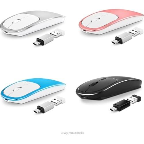 Universal Aluminum Rechargeable Optical Mice Type C + USB 2.4Ghz 1600DPI Wireless Mouse for Laptop PC Notebook Computer Mar25 21