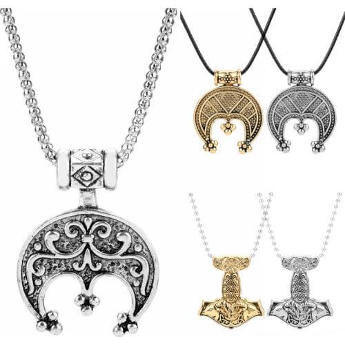 Nordic Vikings Accessories Necklace Men Women Vintage Amulet Thor Goat Head Crescent Pendant Necklaces Plated Metal Jewelry Gift
