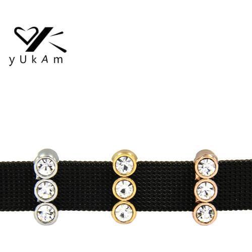 YUKAM Jewelry Crystal Rhinestone Sparkling Trio Slide Charms Keeper for Stainless Steel Mesh Keeper Bracelets Accessories Making