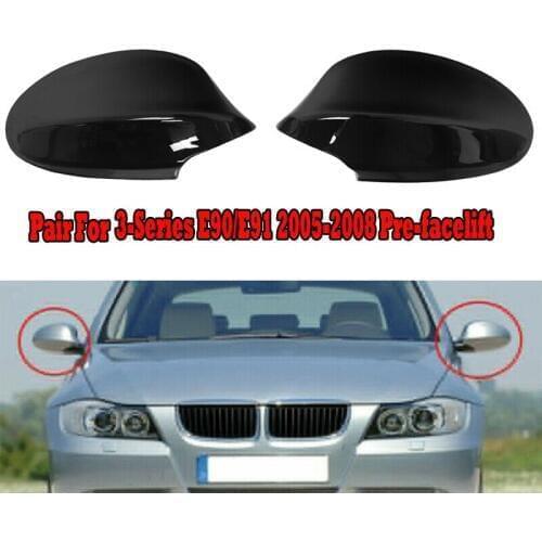 1 Pair Rear View Mirror Cover Caps for BMW E90 E91 325I 328I 330I Sedan 2005-2008 Gloss Black Side Mirror Covers