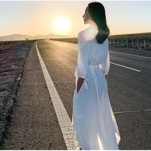 Women Clothing Long Sleeve Maxi Dress Oversized Kaftan Shirt Dress Plus Summer 2019