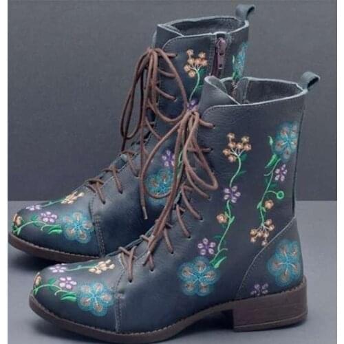 New Women Mid-calf Boots Mid Heels Pumps Shoes Woman Autumn Warm Lace Up Vintage Shoe Chaussures Femme Zapatos Mujer Sapato