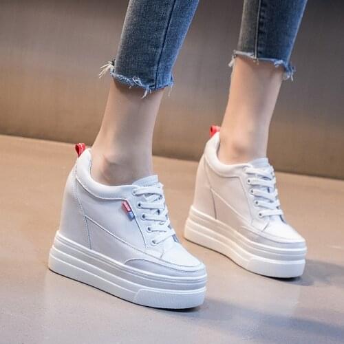 LEOSOXS Womens Vulcanize Shoes Genuine Leather Platform 11CM Casual Sneakers Increased Fashion Comfort Ladies High Heels New