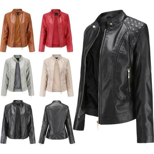 Womens Ladies Casual PU Leather Bike Motorcycle Short Jackets Slim Coats Outwear Solid Color Leisure Fashion Trend