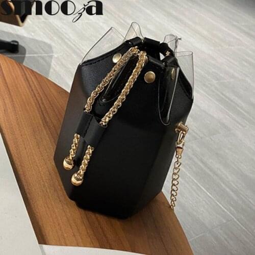 SMOOZA Female Shoulder Handbags 2021 New Pu Leather Rivet Bucket Crossbody Bags Diagonal Chain Mini Bags Fashion Solid Color Bag