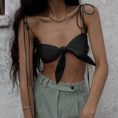 Women Sexy Black Camisole Tube Top Sleeveless V Neck Lace Up Solid Tank Top Club Fashion Wrap Knotted Crop Top Streetwear