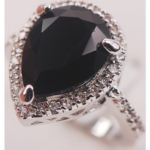 Black Crystal Zircon Fashion 925 Sterling Silver Woman Ring Size 6 7 8 9 10 F604 Fashion Wholesale Jewelry Free Shipping