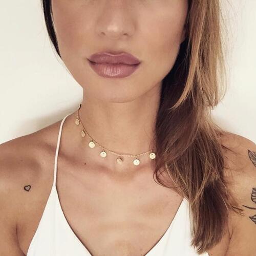 Fashion Gold Color Sequins Coins Tassel Choker Necklace for Women 2018 new money ladies necklace Jewellry colares