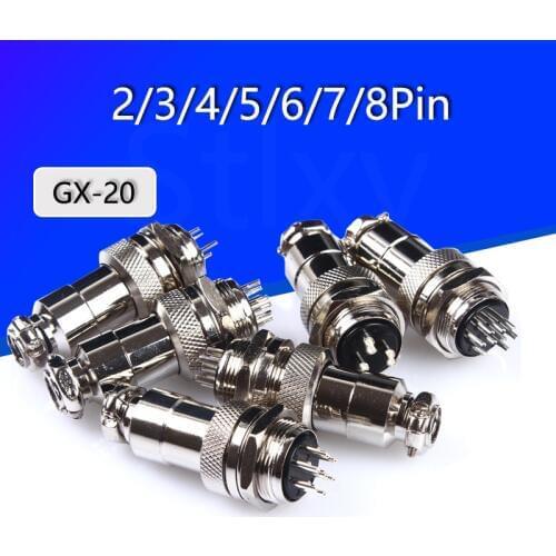 1set GX20 2/3/4/5/6/7/8 Pin Male + Female 20mm L94-100Y Circular Wire Panel Aviation Connector Socket Plug with Cap Lid