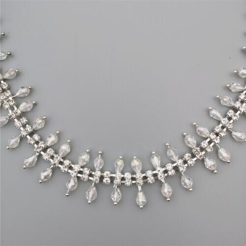 1 yard Rhinestone Crystal Chain Gemstone Bling Diamante Glass Collar Trim Crystal Bridal Wedding Dress Necklace Decoration