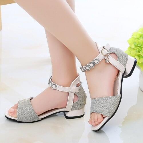 2021 Girls Sandals Kids Summer Beach Sandals Elegant Rhinestone Gladiator Princess ChildrenS Shoes 3 4 5 6 7 8 9 10 11 12 Year