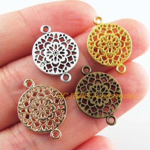 35Pcs Retro Tibetan Silver Tone Antiqued Gold Bronze KC Gold Tone Flower Charms Connectors 14x20mm