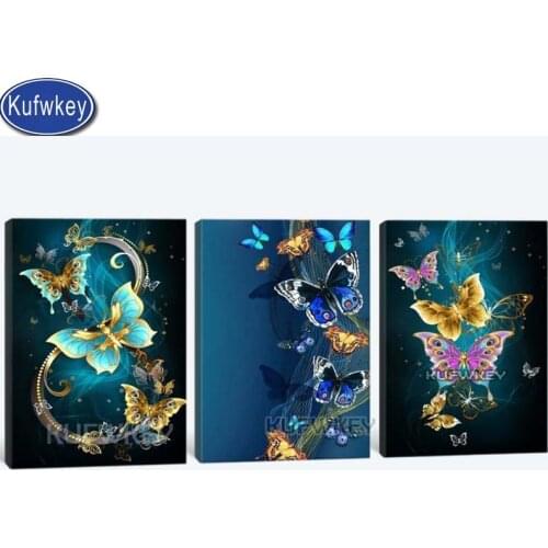 3d Diy Diamond Painting Colorful butterfly 5D Full Diamond Embroidery rhinestone Drill mosaic Wall Art birds animal 3pcs/set