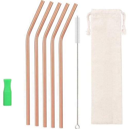 5pcs 304 Stainless Steel Straw Eco Friendly Reusable Metal Drinking Straws Set Wholesale With Cleaning Brush Party Bar Accessory