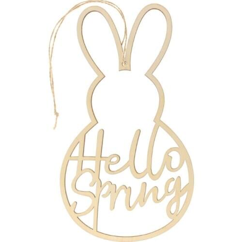 5x Wooden Hello Spring Wreath Sign Easter Bunny Garland Wedding Party Decoration 2021
