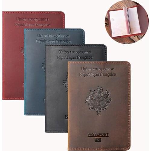 40 Pcs French Genuine Leather Passport Cover Case Retro Business Card Holder Credit Card ID Holders Gift for Him Wholesale K1