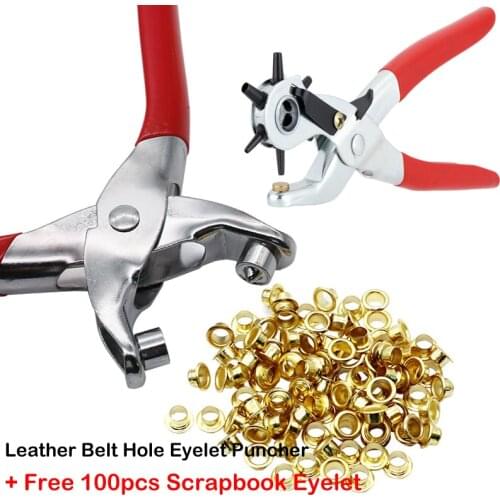 Eyelet Hole Puncher Leather Belt Hole Punch Plier Revolve Sewing Machine Bag Setter Tool Watchband Strap Household leathercraft