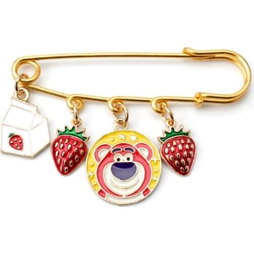 Cute Bear Strawberry Milk Enamel Pin Clothes Shirt Jeans Brooch Badge Charm Pins Metal Brooches for Women