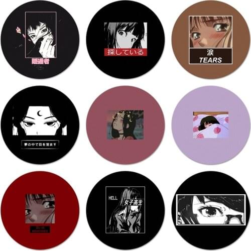 Sad Japanese Anime Aesthetic Icons Pins Badge Decoration Brooches Metal Badges For Clothes Backpack Decoration 58mm