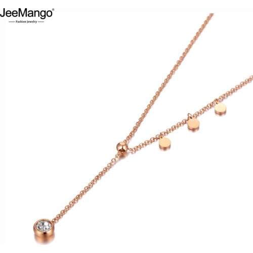 JeeMango Trendy Bohemia CZ Crystal Pendant Necklaces For Women Girls Rose Gold Stainless Steel Choker Necklace Jewelry JN20107
