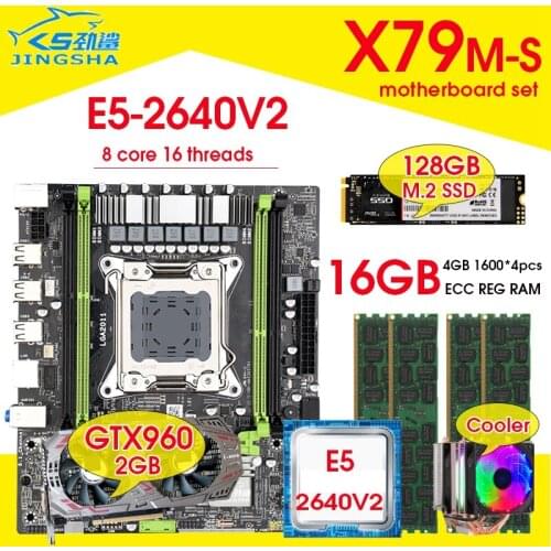 X79 Motherboard set with Xeon E5-2640 V2 CPU LGA2011 combos 4*4GB=16GB 1600Mhz Memory DDR3 RAM GTX 960 2GB Cooler 128GB M.2 SSD