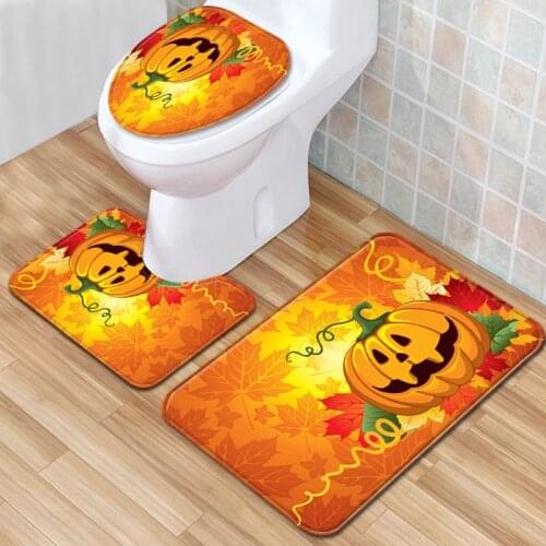 Halloween pumpkin horror pattern bath mats bathroom mat Non-slip bathroom rug Toilet Three-piece set Toilet Seat Mat wc mat Rug