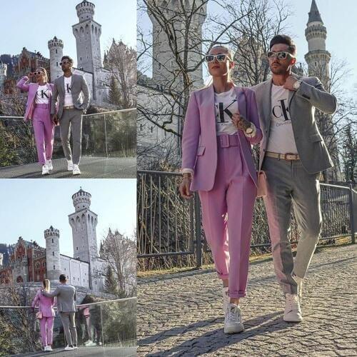 Handsome Gray Mens Suits for Wedding Tuxedos Slim Fit Leisure Groom Wear Notched Lapel Groomsmen Outfit Best Man Blazers Suit