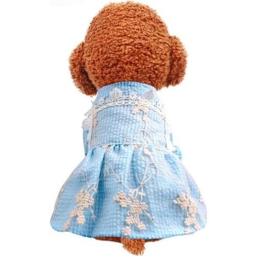 Summer New Fashion Girl Dog Dresses Small Pet Clothes Teddy Cat Clothing Blue Plaid Skirt Puppy Clothes Chihuahua