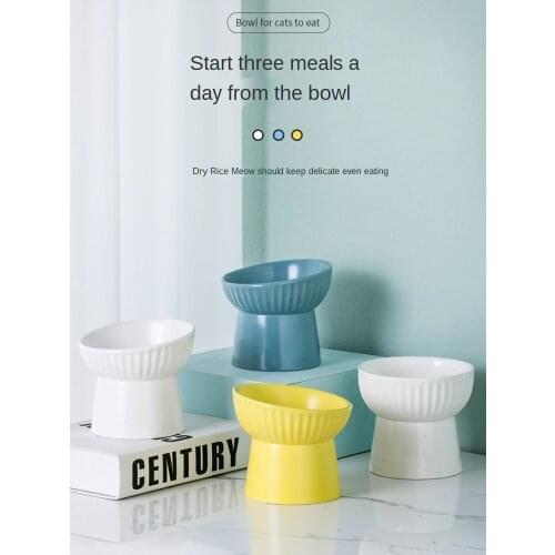Cat food bowl ceramic high foot bowl protects cervical spine cat rice bowl water bowl double bowl anti overturning dog pet bowl