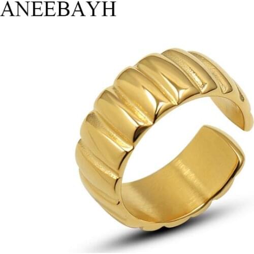 Fashion 18 K Stainless Steel Jewelry Womens Ring Minimalist Gold Metal Texture Round Open Rings Best Gift Anillos Mujer