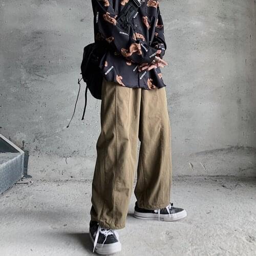 Mens Long Casual Black Green Cargo Pants Drawstring Straight Loose Trousers C199