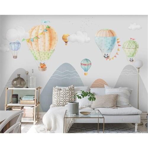 Custom Any Size Mural Wallpaper 3D Hand drawn cartoon hot air balloon Wall Painting Kids Bedroom Background Wall 3d wallpaper