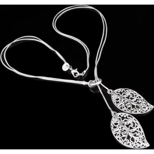 New Arrival 925 Silver Two Leaf Necklace for Women Top Quality Sterling Silver Jewelry Wholesale #N182