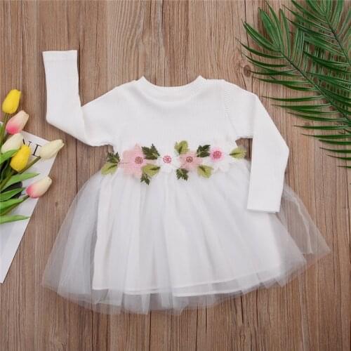 Baby Girls Fall Princess Dress 2019 New Long Sleeve Toddlers Kids Flower Tulle Tutu Dresses Cute for Girls Autumn Dress